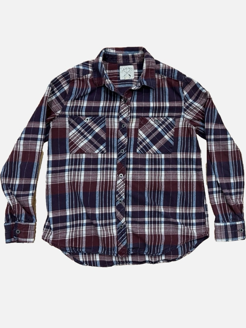 Women’s Plaid Button-Up Shirt in Navy and Burgundy LA Hearts Casual Flannel